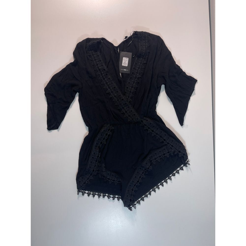 Fashion Nova Black Lace Trim Romper Playsuit Boho Chic Summer Party‎ Wear